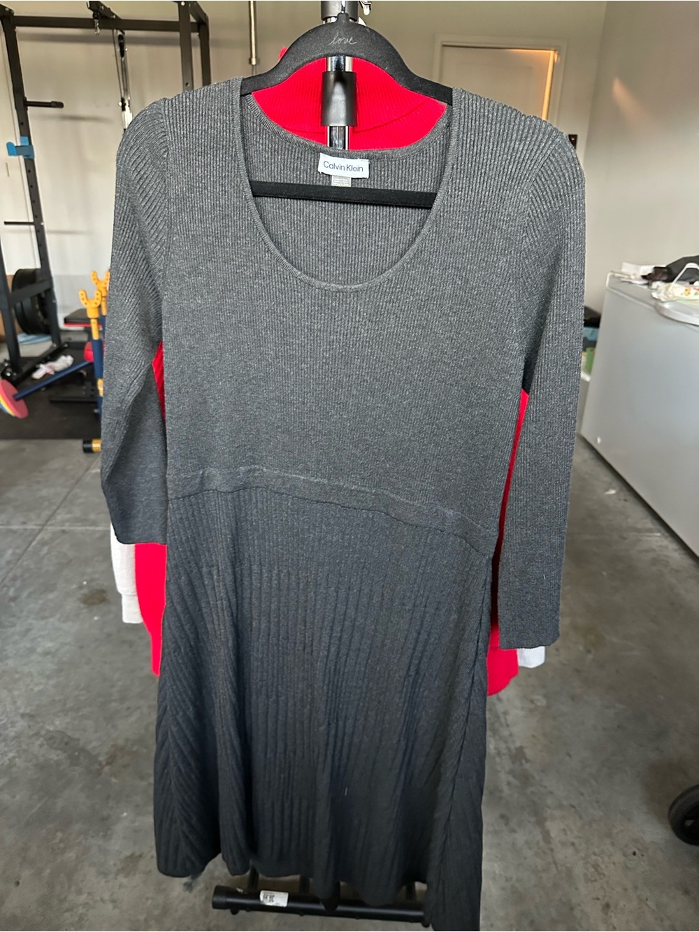 Calvin Klein Charcoal Ribbed Knit Midi Dress